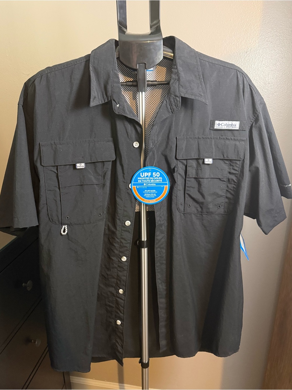 Columbia PFG Bahama II Men’s Fishing Shirt Size Large Black NWT UPF 50